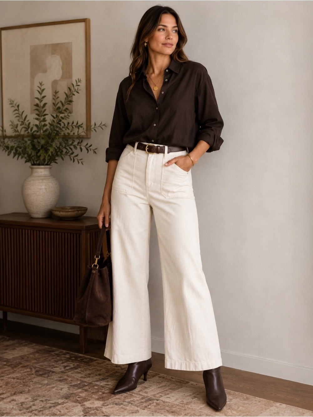 Maeve Anthropologie Colette Wide Leg Linen Blend Pants Cream Size 33
